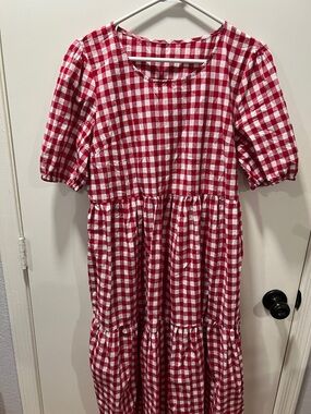 Original Use Red and White Gingham Tiered Kids' Dress